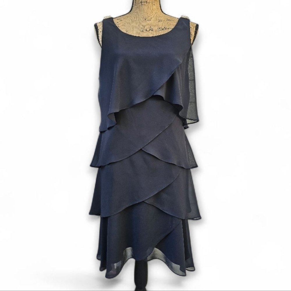 Style & Co Black Ruffle Layered Elegant Dress in Black, Size 14